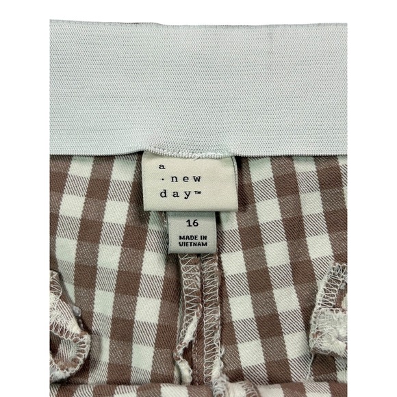 A New Day Cropped Pants Womens Size 16 Brown White Check High Rise Side Zipper - Picture 4 of 7